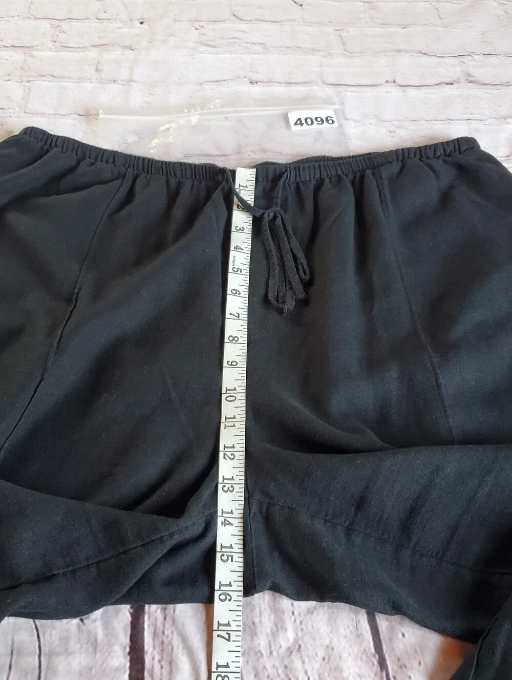 Black Elastic Waist Wide-Leg Pants Linen Blend Comfort Flowy Pull-on Pockets XXL